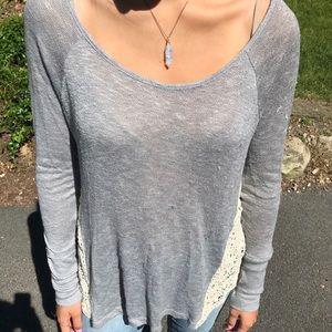 Grey Sweater with Crochet Sides
